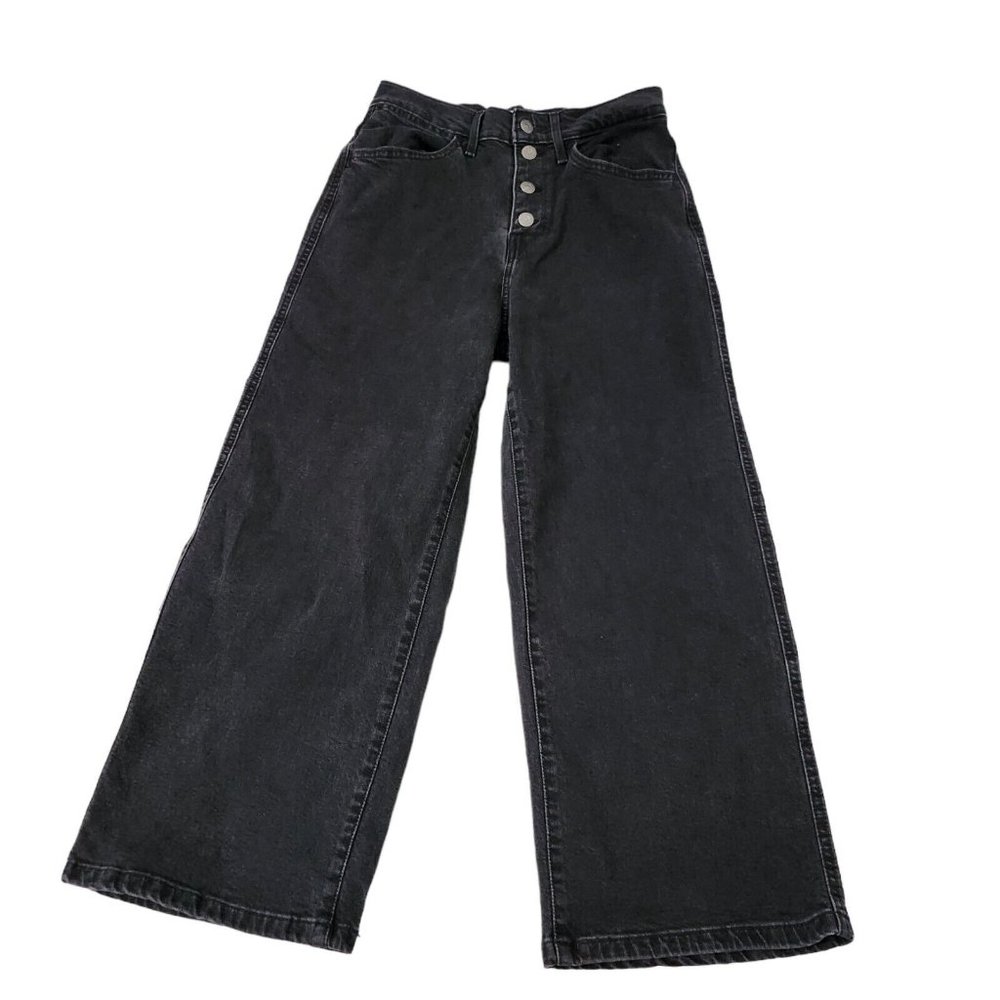 Levis Jeans Womens Mile High Cropped Wide Leg 27 Black Button Fly Boho Stretch